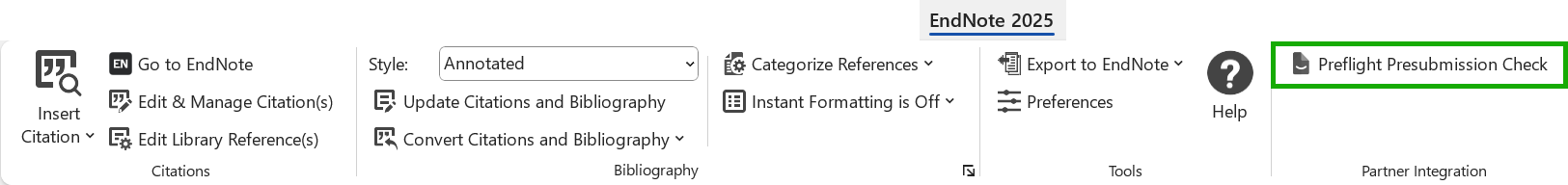Image of EndNote CWYW toolbar